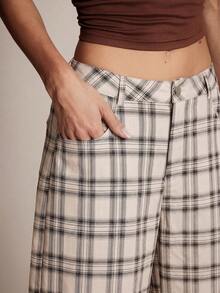 SHEIN Haute New Arrival Retro Plaid Loose Casual Pants For Women - Apricot - View 6