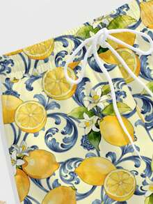 VIVINTIMO Men's Lemon Print Beach Shorts, Mesh Lining - Multicolor - View 6