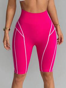 Dewbera 无缝撞色运动短裤 - 玫紅色 - 查看 4