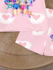 女童可爱韩流女团印花两件套，粉白爱心云朵T恤+短裤，婴幼儿甜美休闲夏季套装 - 彩色 - 查看 6