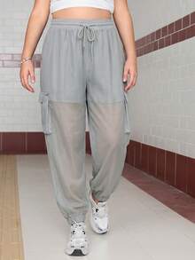 SHEIN EZwear 大码休闲运动裤，带口袋，适合日常穿着，灰色 - 灰色 - 查看 4