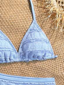 SHEIN Bộ bikini kẻ caro cho bé gái tuổi teen: Thiết kế buộc cổ, họa tiết dễ thương, mở ra xu hướng thời trang biển mùa hè. - Nhiều màu - Xem 5