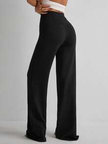 Women's Casual Solid Color Wide Leg Pants - Black - View 6