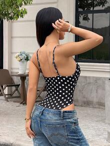 valorelle valorelle Bộ đồ liền thân ren chấm bi gợi cảm dành cho nữ, không tay, hở lưng, dây mảnh, đồ tập thể dục cho nữ, bộ đồ liền thân dây mảnh, phù hợp cho nữ mặc hàng ngày, đi làm, phong cách lễ hội mùa xuân hè 2026 dành cho nữ. - màu đen - Xem 2