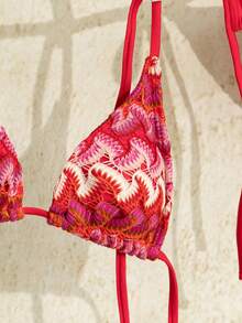 Swim Mod Bộ bikini hai mảnh kiểu dáng châu Âu và Mỹ mới về mùa hè dành cho nữ, kiểu dáng gợi cảm, tôn dáng vòng một nhỏ, chất liệu vải đỏ có họa tiết, đồ bơi tam giác thời trang thích hợp cho bãi biển, kỳ nghỉ, tuần trăng mật, du lịch. - Đỏ - Xem 5
