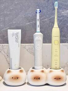 1PC Ceramic Cute Siamese Cat Electric Toothbrush Holder Stand Organizer For Couple Toothpaste Placement Bathroom Countertop Home Decor Bathroom Storage Gift Fall Decor Back To School Bathroom Accessories Cat Lover Gift - Multicolor - View 8