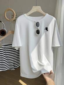 Comfortcana Bộ áo sơ mi và quần short ngắn tay cổ tròn kẻ sọc kiểu cổ điển, cỡ lớn, thích hợp cho mùa xuân/hè. - Đen và trắng - Xem 1