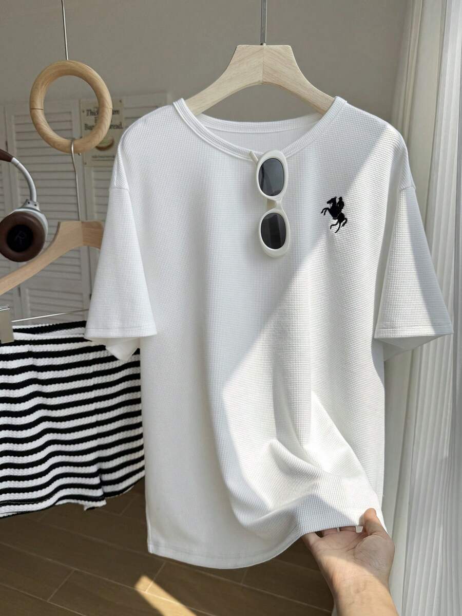 Comfortcana Bộ áo sơ mi và quần short ngắn tay cổ tròn kẻ sọc kiểu cổ điển, cỡ lớn, thích hợp cho mùa xuân/hè. - Đen và trắng - Xem 1