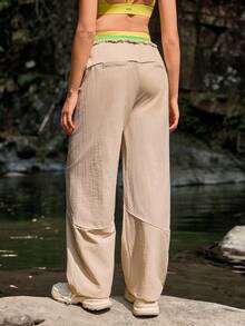 WanderVale Pantalones casuales versátiles de uso diario con cintura con cordón y bolsillos para mujer - Amarillo - Ver 2