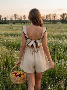 SHEIN Trang phục mùa hè, Bộ áo liền quần bầu kiểu Bohemian phối màu kaki với dây buộc sau lưng, Bộ áo liền quần bầu dự tiệc phối bèo nhún buộc lưng, Váy Yisikado, Váy vàng, Váy bầu, Váy viền bèo nhún, Váy màu be, Váy mùa hè, Váy zigzag, Bộ áo liền quần vải lanh cho nữ, Bộ áo liền quần mùa hè cho nữ, Bộ áo liền quần, Trang phục mùa hè cho nữ, Trang phục mùa hè kiểu châu Âu, Trang phục nghỉ lễ Zante cho nữ, Bộ 2 mảnh, Áo liền quần vải lanh, Trang phục đi nghỉ mát, Váy nữ, Váy thân thiện với bà bầu, Váy Tuscany, Váy mùa hè cho nữ cỡ nhỏ, Váy giao hàng nhanh cho nữ - Màu Khaki - Xem 2