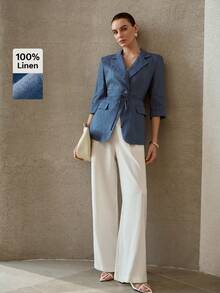 MOTF PREMIUM FASHIONABLE LINEN LIGHTWEIGHT LOOSE FIT BLAZER FOR WOMEN - Blue - View 1