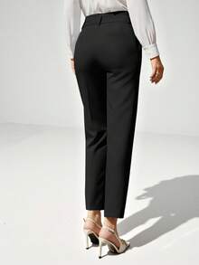 Aveloria Modichic Pantalones de traje ajustados de nueve puntos para mujer - Negro - Ver 2