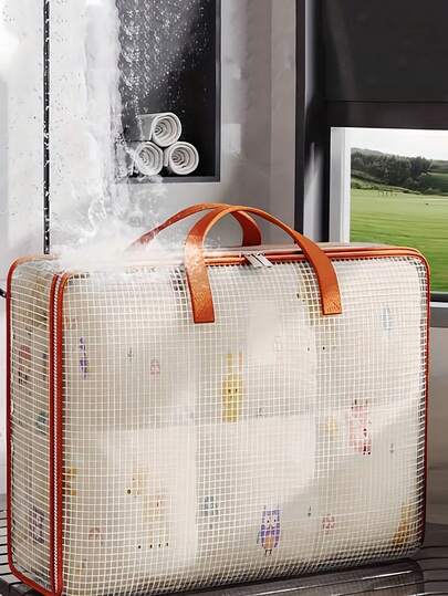 Bolsa de almacenamiento de PVC de gran capacidad, material transparente resistente, diseño plegable, con asas portátiles, organizador de ropa, edredones, mantas para el hogar, dormitorio, armario, suministros para mudanzas, ahorra espacio
