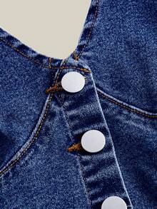 Selenza Women's Single-Breasted Lapel Collar Fitted Denim Shirt - Dark Wash - View 4