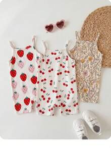 SHEIN Baby Girl Casual Knitted Solid Color Halter Romper Set, Random 6 Pieces, Send 3 Pieces - Red - View 5