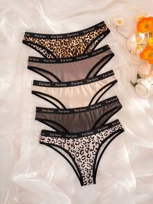 SHEIN Bộ 5 quần bikini nữ họa tiết da báo phối viền tương phản. - Nhiều màu - Xem 6