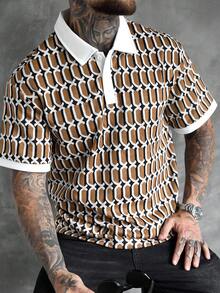 Manfinity Homme 男士格纹提花 Polo 衫，时尚男士衬衫，适合外出、派对、聚会、街头风等各种场合，包括高端休闲、日常休闲、周末旅行、户外活动、探险旅行、轻松的工作环境或半正式场合。也是送给男友/丈夫、周年纪念/生日、派对、圣诞节和新年等场合的理想礼物。 - 彩色 - 查看 7