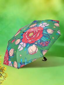 Frida Kahlo X SHEIN 1pc Floral Pattern Printed Umbrella, UV Protection UPF 50+, Perfect For School, Work, Outdoor And Daily Use, Designed For College Students, High School Students, Men And Women, Mexican Style, Tropical Flowers, Butterfly, Frida Kahlo, Vintage Art, Women Power - color - View 4