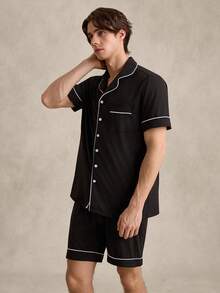EverLounge Conjunto de pijama / pijama para hombres con ribete de contraste - Negro - Ver 5