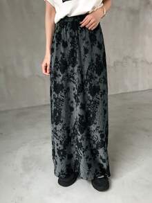 Dazy Tall Đầm maxi dáng suông thanh lịch, eo chun, nhuộm tie-dye dành cho nữ - Xám - Xem 5