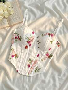 SHEIN MOD Women's Summer Casual Vacation Embroidered Bralette Camisole - White - View 1