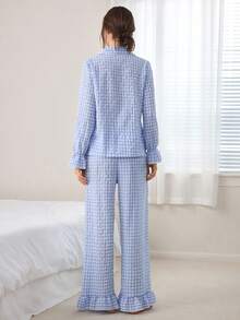 Ocili 波西米亚风印花棉质灯笼袖女士睡衣套装 - 藍白色 - 查看 4