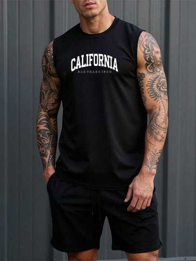 Manfinity Áo tank top thể thao nam in chữ