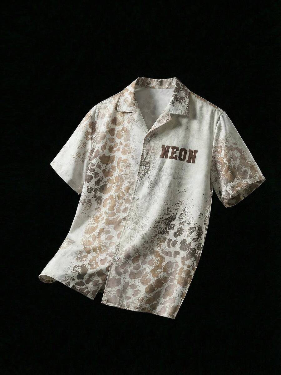 NEON BLANC Men's Leopard Print Short Sleeve Shirt - White - View 1