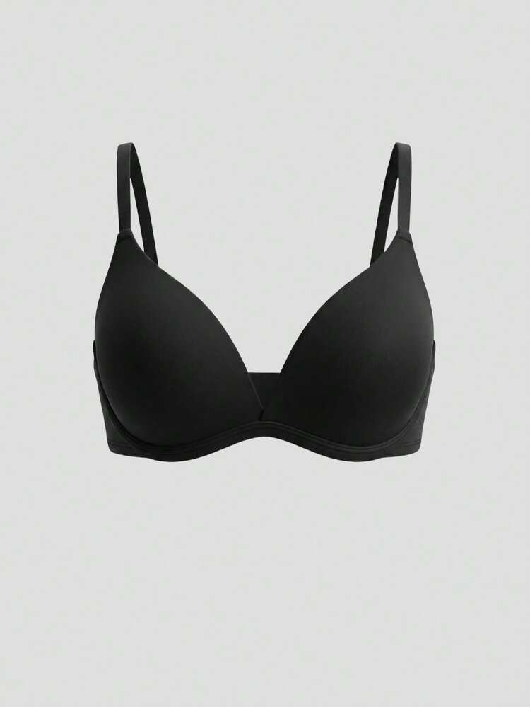 Lace Patchwork Solid Color Adjustable Spaghetti Strap Lightly Padded Bra For Women