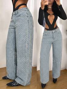 StreetHx Pantalones vaqueros de pierna ancha y cintura baja de estilo callejero casual y de moda, tejidos a ganchillo - Lavado ligero - Ver 7