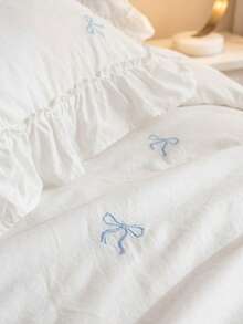 Cirelle 2/3 Pcs Polyester Bedding Set With Bow Embroidery & Ruffle Trim – Modern All-Season Duvet Cover + 1/2 Pillowcases (No Comforter), Wrinkle-Resistant & Soft Home Decor - White - View 17