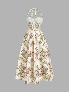 SHEIN MOD Robe mi-longue élégante à taille cintrée et imprimé floral pour femmes grandes tailles, tenue d'été et de vacances, style rétro, vintage et campagne, pour sortir, pour les enseignantes, pour les rendez-vous, les pique-niques, les fêtes, les bals de promo, les anniversaires, style cottage, thé, laitière, français, imprimé floral - Multicolore - Voir 3