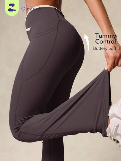 OutZeal Women Outdoor Pants Gym Yoga Hiking Tummy Control Sweat-Wicking Crossover Waist Flared Leggings Sport Leggings Spring Summer