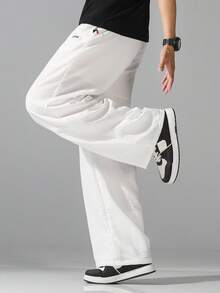 VIVINTIMO Pantalones casuales versátiles de uso diario con cintura con cordón y bolsillos para hombres - Blanco - Ver 5