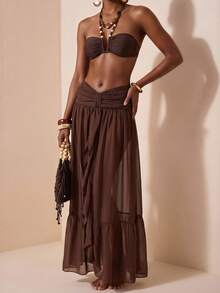 Zivah 最新款女士优雅镂空雪纺半身裙罩衫，适合海滩、泳池派对、度假，棕色 - 棕色 - 查看 4