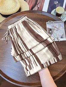EMERY ROSE Plus Size Women Vintage Striped Print Wide Leg Pants, Loose Relaxed Fit, Lightweight For Spring/Summer Fall - Multicolor - View 2