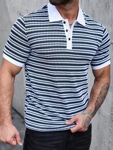 Manfinity CasualCool 男士撞色条纹短袖Polo衫 - 藏蓝色 - 查看 1