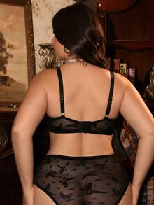 Divavoom 2 piezas Conjunto de sujetador y ropa interior de encaje con aros para mujer de talla grande - Negro - Ver 2