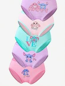 SHEIN 5-Piece Toddler Girls Underwear,Soft Knit Skin-Friendly Panties With Cartoon Graphic Print,Pink Purple Light Blue Snug Fit Daily Comfortable Briefs - Multicolor - View 5
