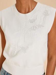 Travachic Áo tank top dệt kim họa tiết cành hoa 3D - Màu be - Xem 7
