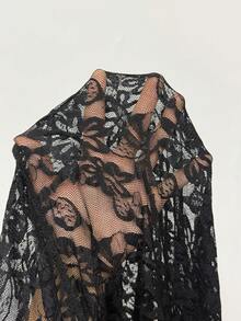 Coolane 女士夏季音乐节街头风 Y2K 度假休闲装扮 西式蕾丝弹力吊带无袖长款薄纱罩衫 - 黑色 - 查看 7