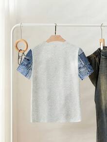 Resyla Women's Casual Denim Effect Print T-Shirt, Summer - Dark Grey - View 2