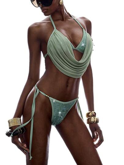 LYSMO Women's Vacation Beach Sequin Tie-Side Swimsuit Bottom