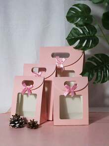 5PCS Pink Clear Self Standing Window Gift Bags With Handle Flip Top Bow Candy Party Favor Tote For Birthday Holiday Celebration Supplies - D multicolor - View 2