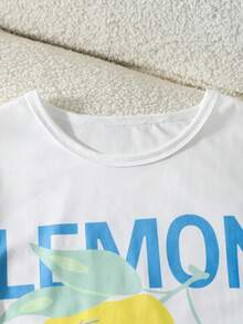 Sparklyn Mädchen Lässiges, süßes kariertes Kirschprint T-Shirt und Hosen Set - Gelb - Übersicht 5