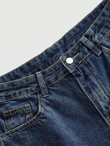 ROMWE MEN Men's Loose Fit Spider Embroidery Denim Shorts - Blue - View 5
