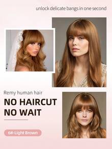 Clip In Hair Bangs 100% Human Hair Bangs 6# Light Brown Clip In Bangs Fringe With Temples Real Human Hair Fake Bangs Extensions For Women Daily Wear - S6 - View 6
