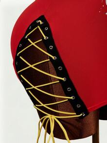 BamGleam Women's Fashion Letter & Motorcycle Graphic Print Lace-Up Camisole Dress - Red - View 4