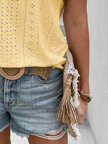 Camiseta casual y versátil para primavera/verano con cuello en V, puños acampanados y estampado degradado en forma de corazón - Amarillo - Ver 3