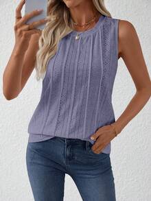 Áo tank top nữ cổ tròn không tay, chất liệu vải dệt họa tiết, thích hợp mặc mùa xuân/hè. - Màu tím - Xem 6
